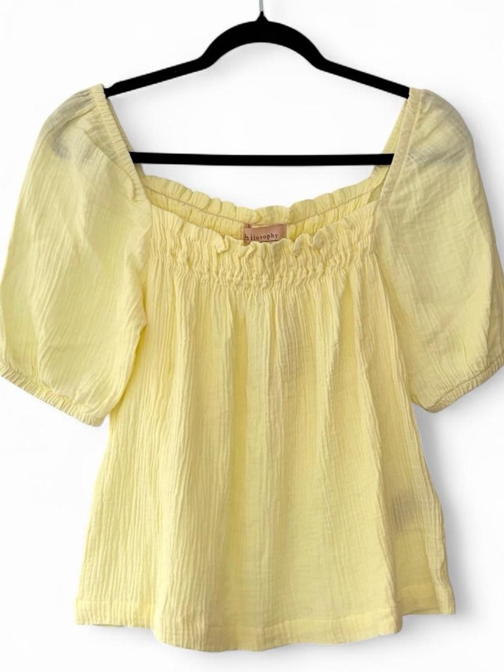 Philosophy Pale Yellow Smocked Square-Neck Blouse